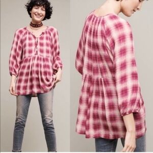 Maeve Anthropologie Calavon Plaid Peplum Tunic Top In S